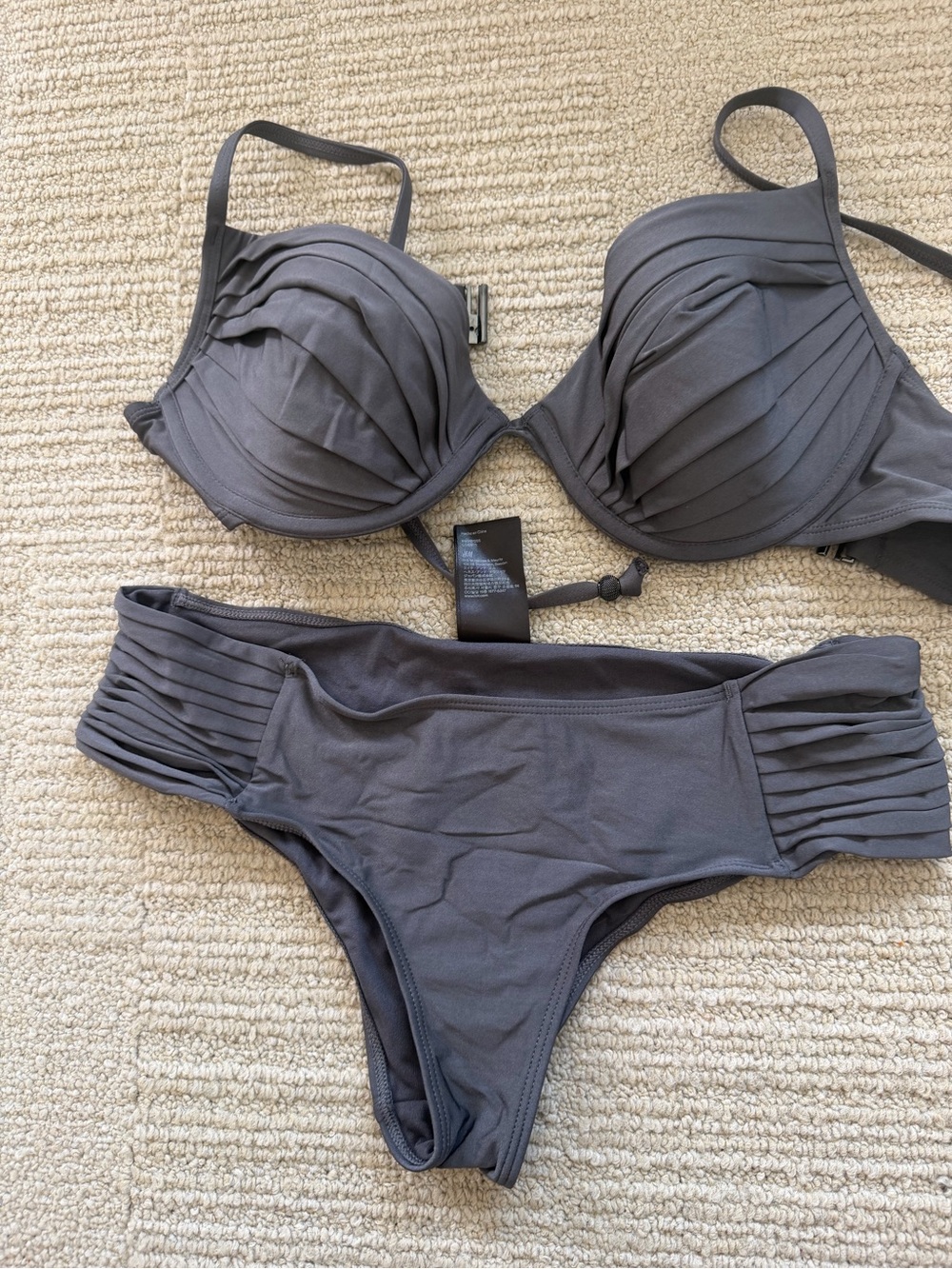 H&M Gray Ruched Two-Piece Bikini Set